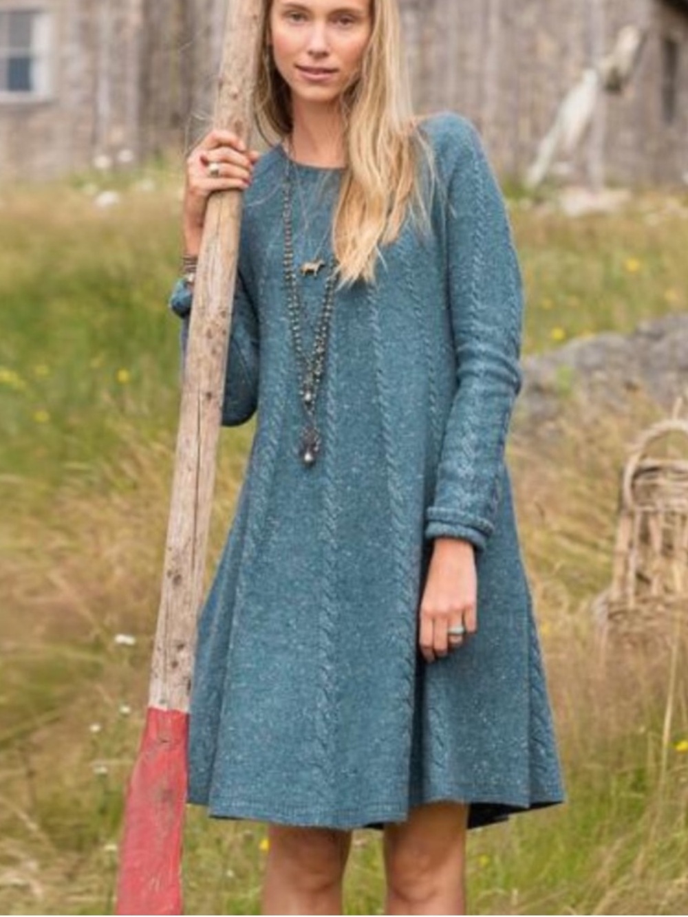 Sundance Catalog Wool A-Line Sweater Dress size XL Teal Blue